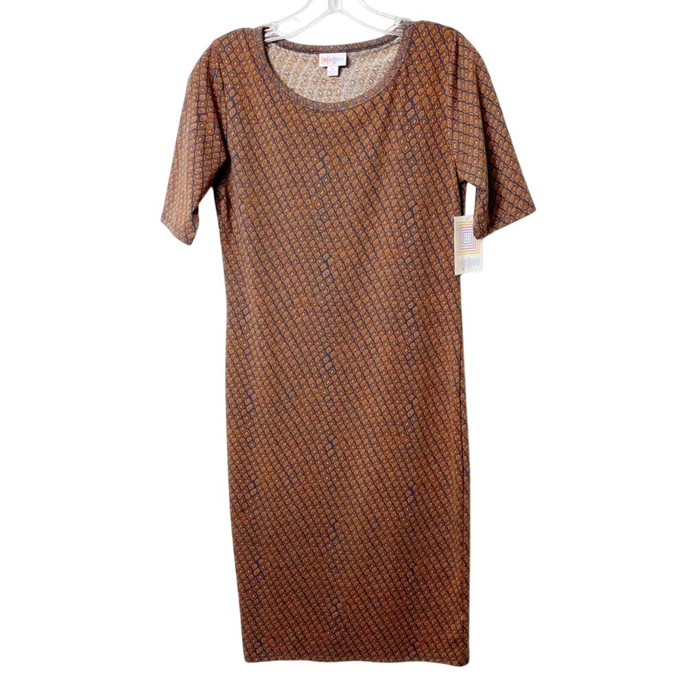 LuLaRoe Julia Women Orange Red Blue Print Size Small Polyester Spandex Dress